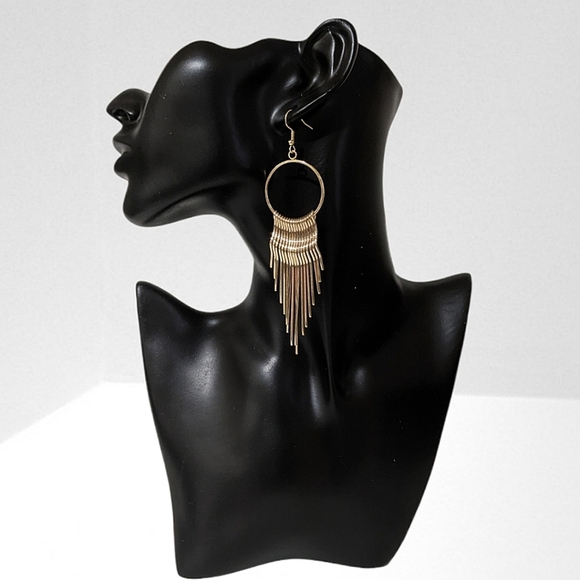 Gold Large Tassel Drop Earrings - Picture 4 of 6